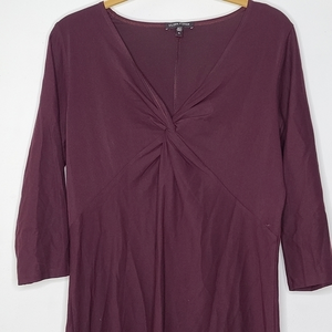 Eileen Fisher Medium Maroon Red V-Neck Midi Half Sleeve Crepe‎ Pull On Dress
